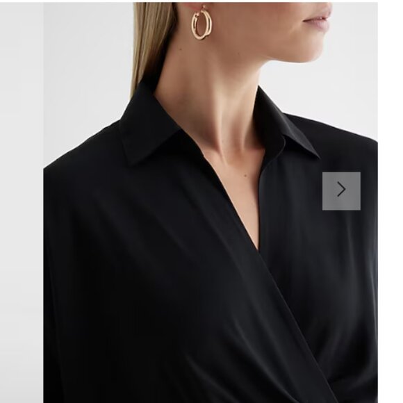 EXPRESS V-Neck Surplice Asymmetrical Mini Portofino Shirt Dress XS Black NWT - Picture 3 of 7